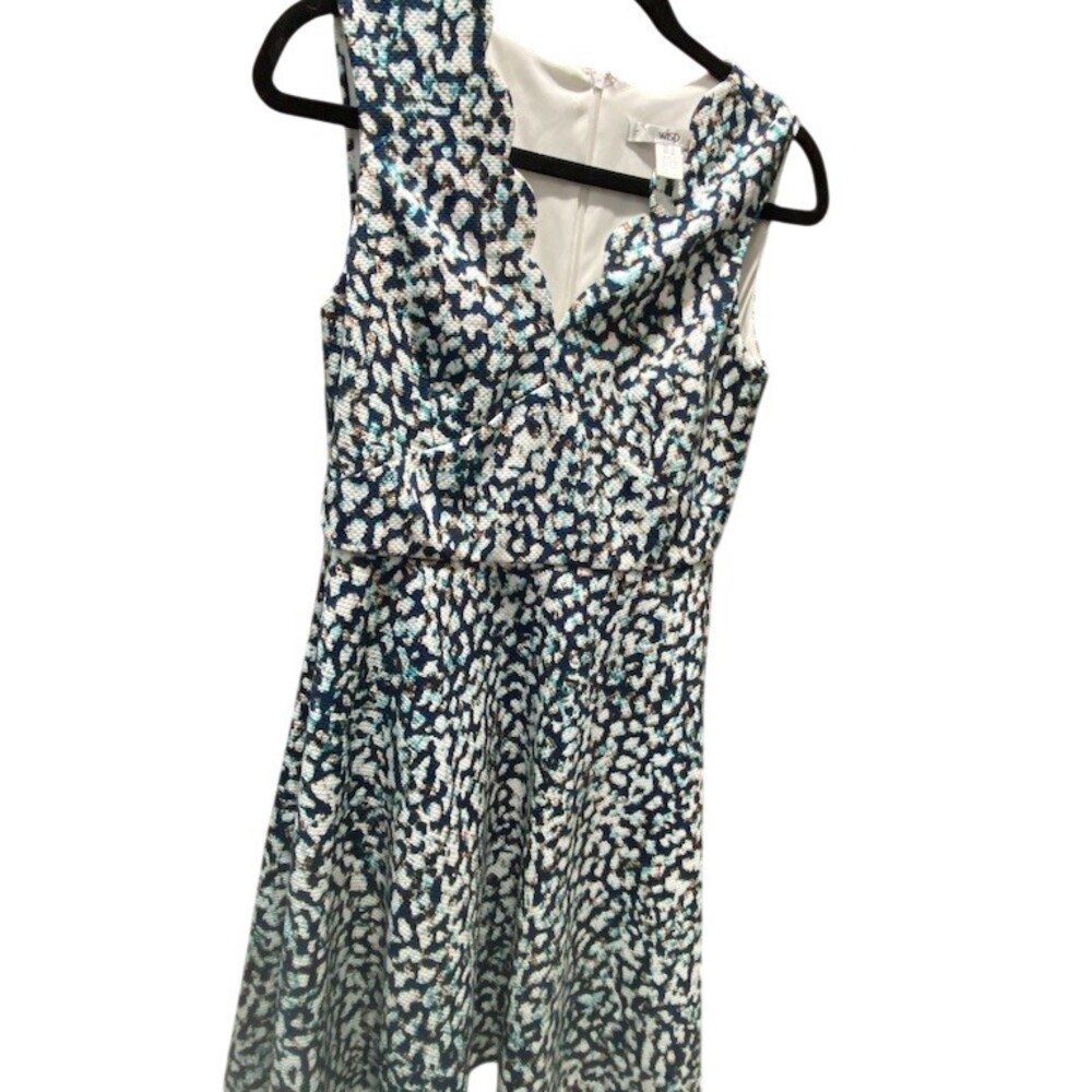 WISP Dress Womens Size 6 Blue Animal Print Sleeveless V-Neck Fit & Flare